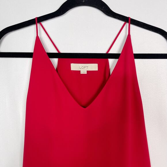 LOFT XSmall XS Bright Red V Neck Racerback Camisole Tank Top Blouse Shell Womens - Picture 3 of 7